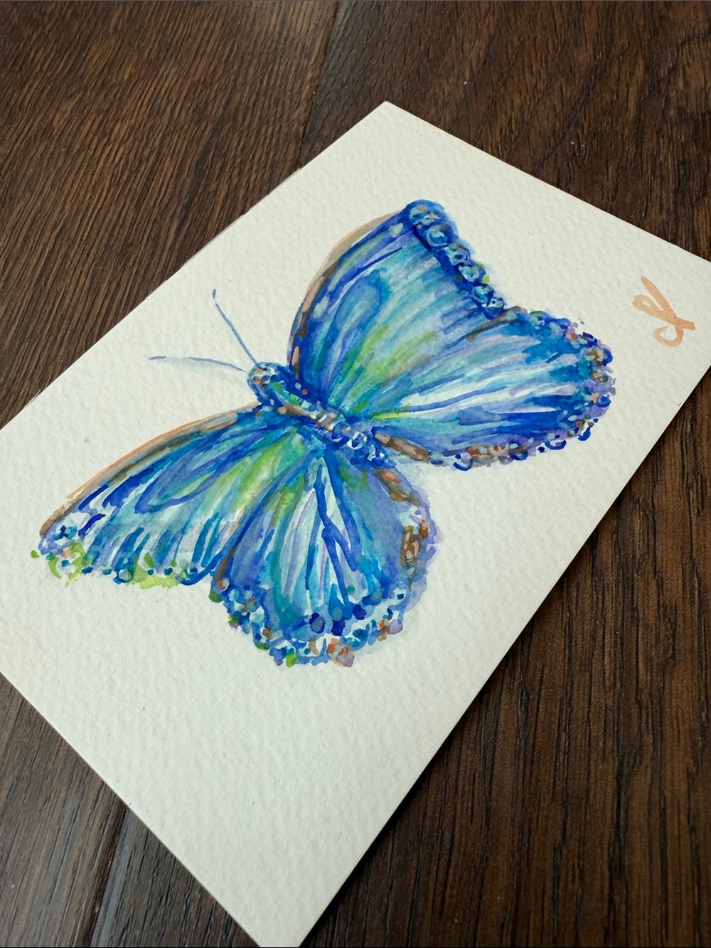 Original, one-of-a-kind Art - Blue Butterfly Watercolor